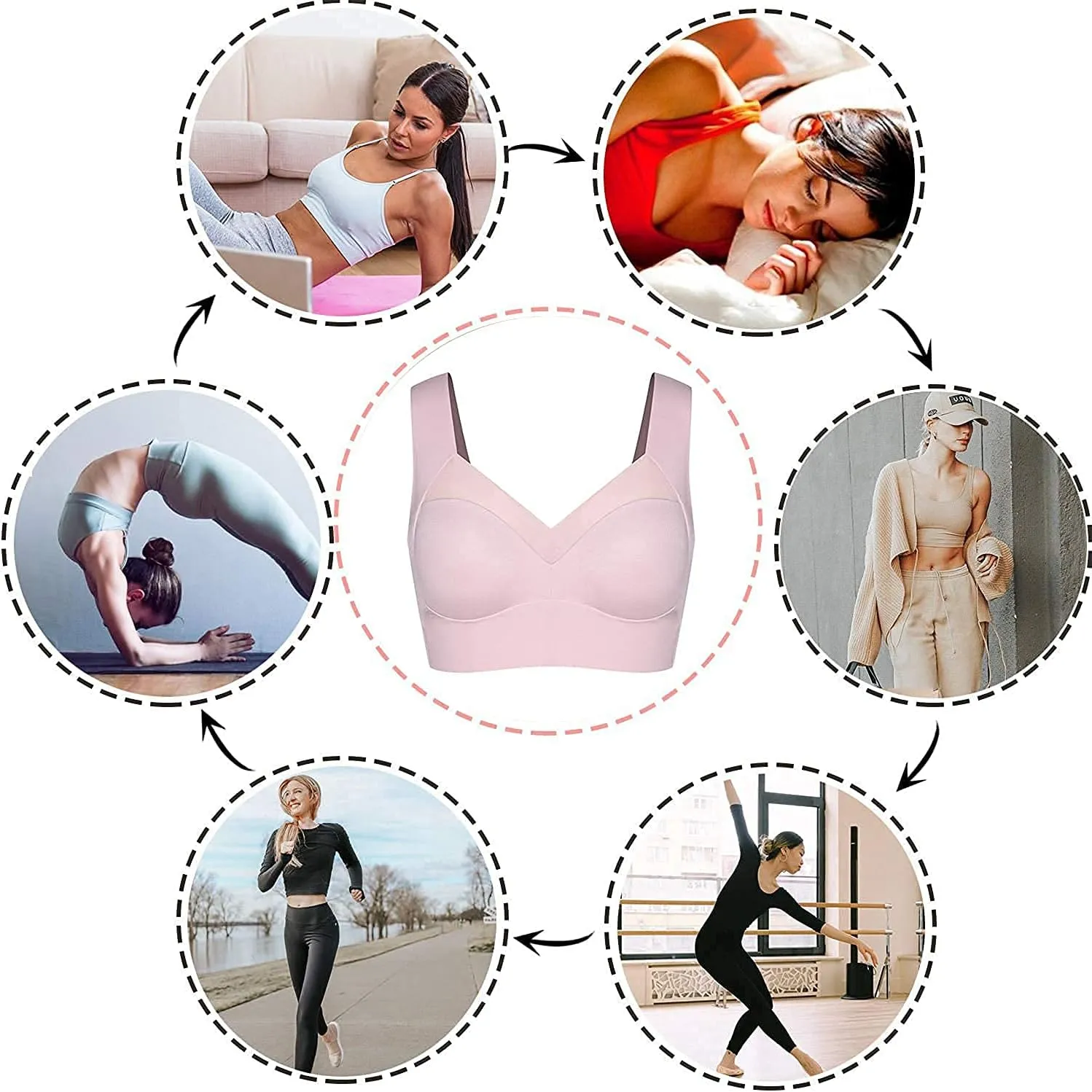 WOWENY Womens Wirefree Padded Bras Everyday Lounge Bra Sleeping Seamless Straps Bralettes Full Coverage Pullover Plus Size