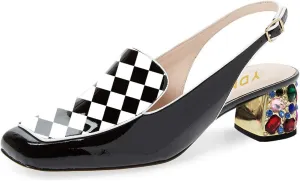 YDN Women Classic Pumps Colorful Rhinestone Block Low Heels Closed Square Toe Formal Loafer Formal Office Lady Shoe Size 4-16 US