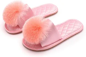 YIBLBOX Women's Tassel Pom Pom Slippers Ladies Sexy Cozy Bedroom Slipper Non-slip Sole Flat Sandal for Indoor Outdoor