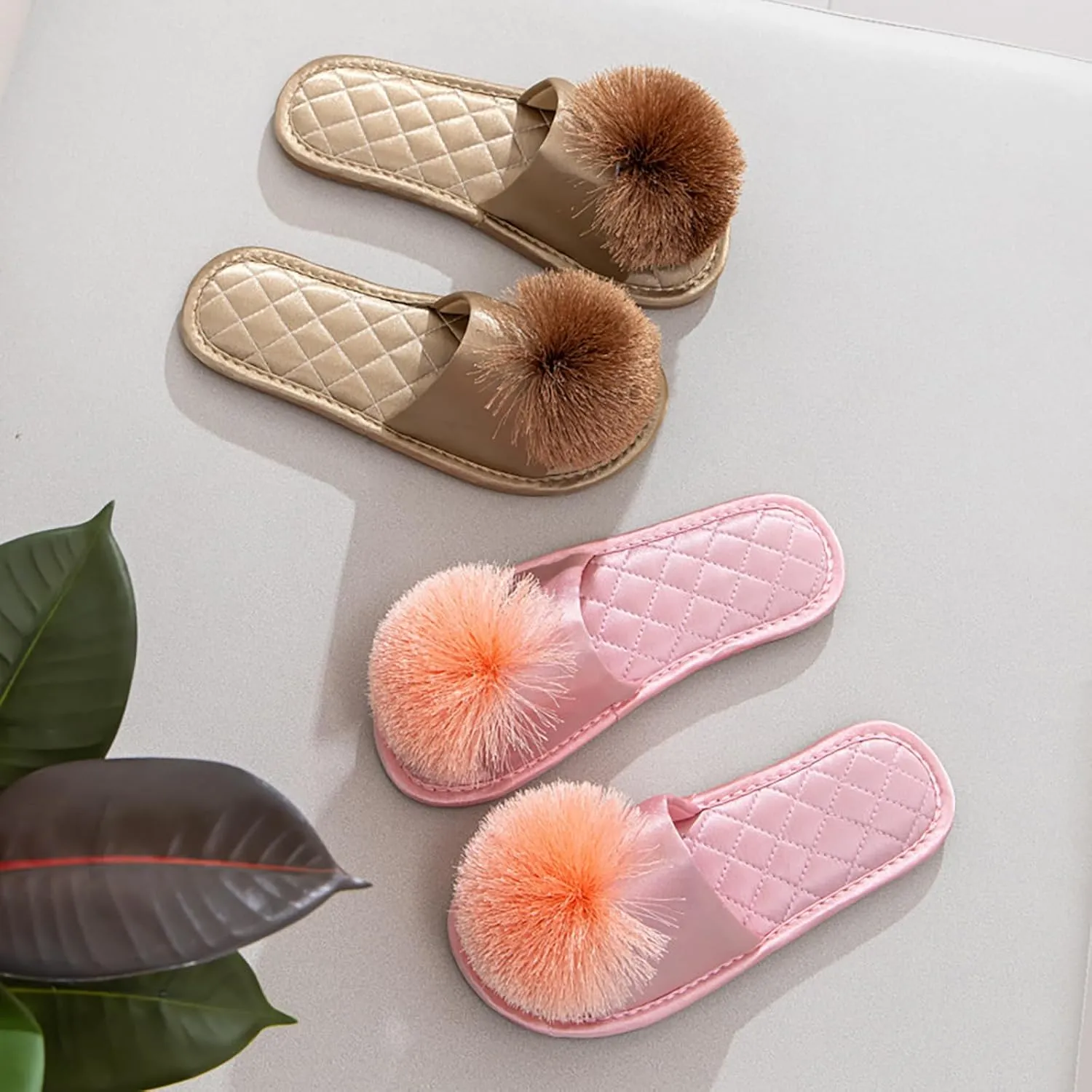 YIBLBOX Women's Tassel Pom Pom Slippers Ladies Sexy Cozy Bedroom Slipper Non-slip Sole Flat Sandal for Indoor Outdoor