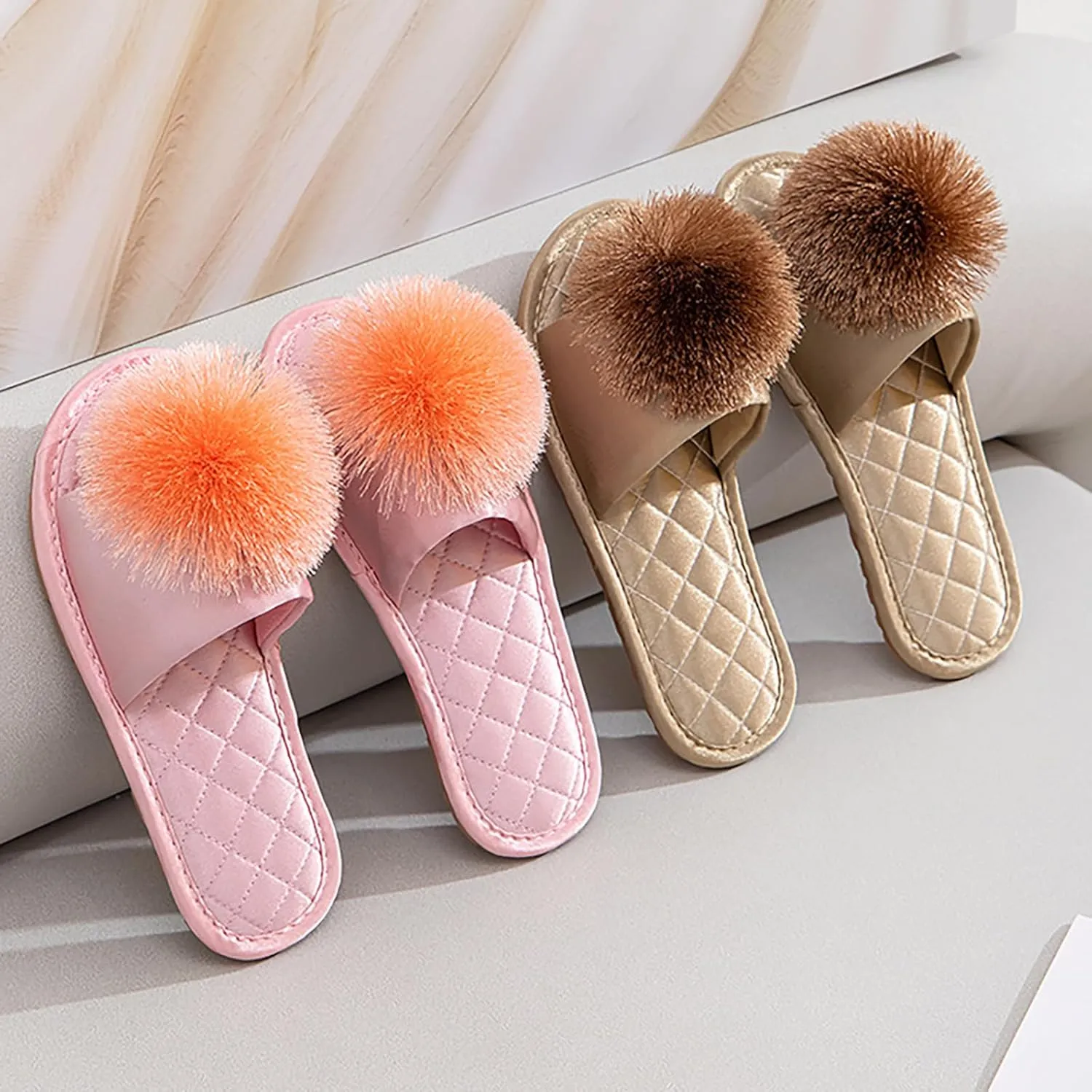 YIBLBOX Women's Tassel Pom Pom Slippers Ladies Sexy Cozy Bedroom Slipper Non-slip Sole Flat Sandal for Indoor Outdoor