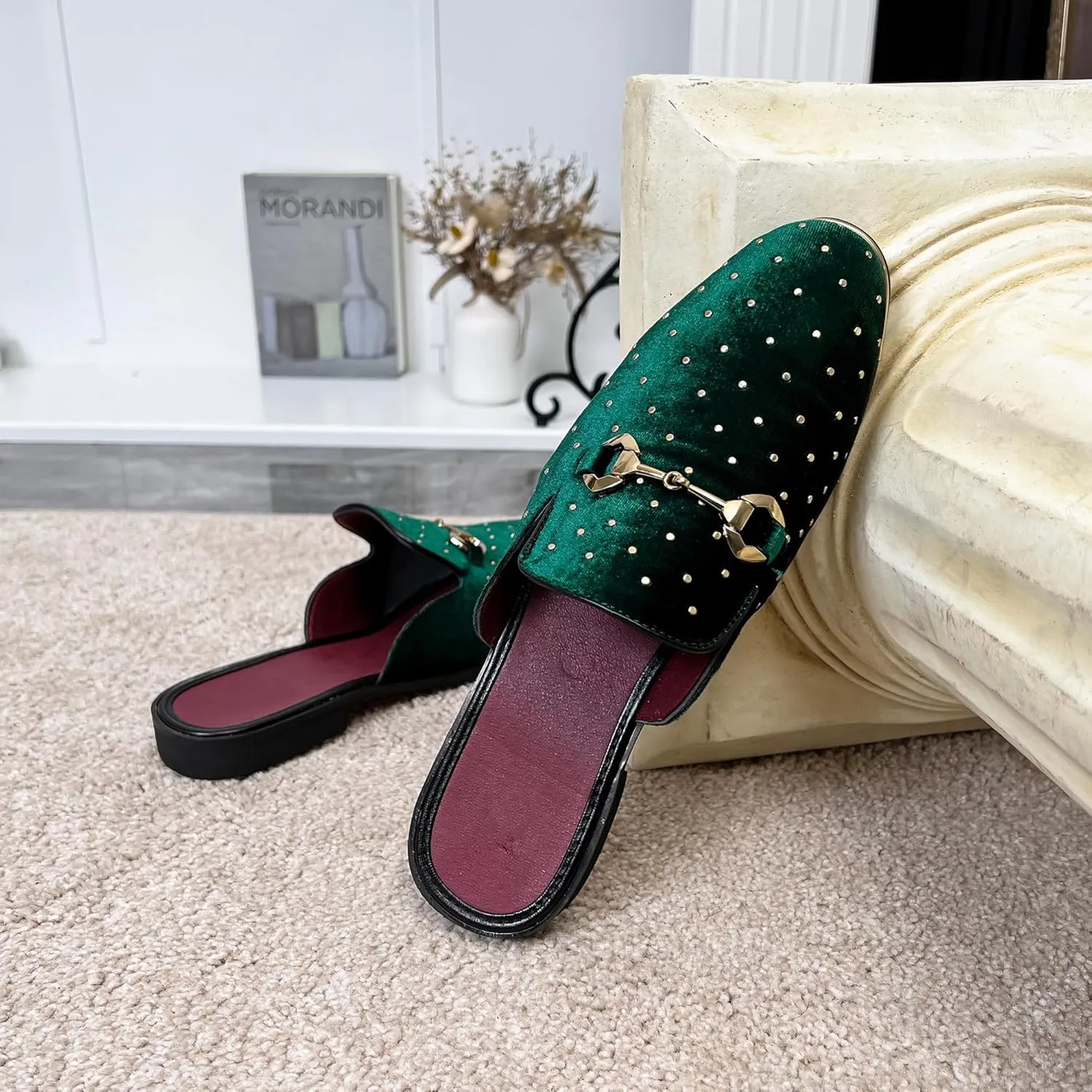 YYQL Mens Slippers with Arch Support Embroidered Leather Sandals for Men Slip On House Shoes with Indoor Outdoor Anti-Skid Rubber Sole Size 7-13