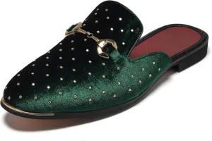 YYQL Mens Slippers with Arch Support Embroidered Leather Sandals for Men Slip On House Shoes with Indoor Outdoor Anti-Skid Rubber Sole Size 7-13