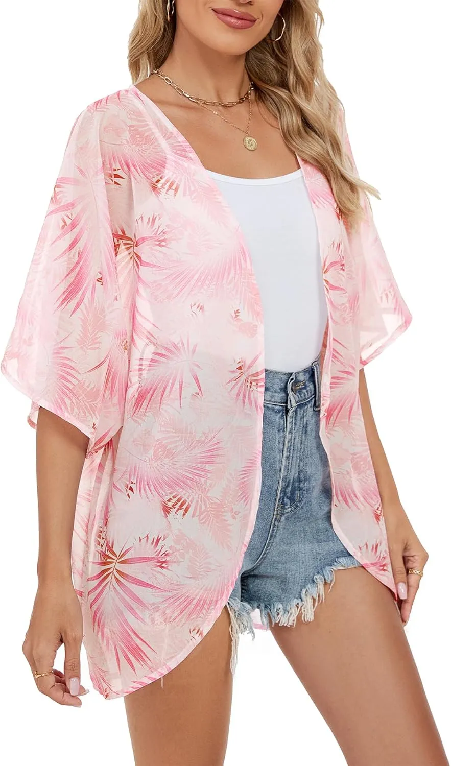 Zando Womens Floral Kimono Cover Ups Short Sleeve Kimono Cardigans Casual Shawl Cardigan Loose Open Front Kimono Tops