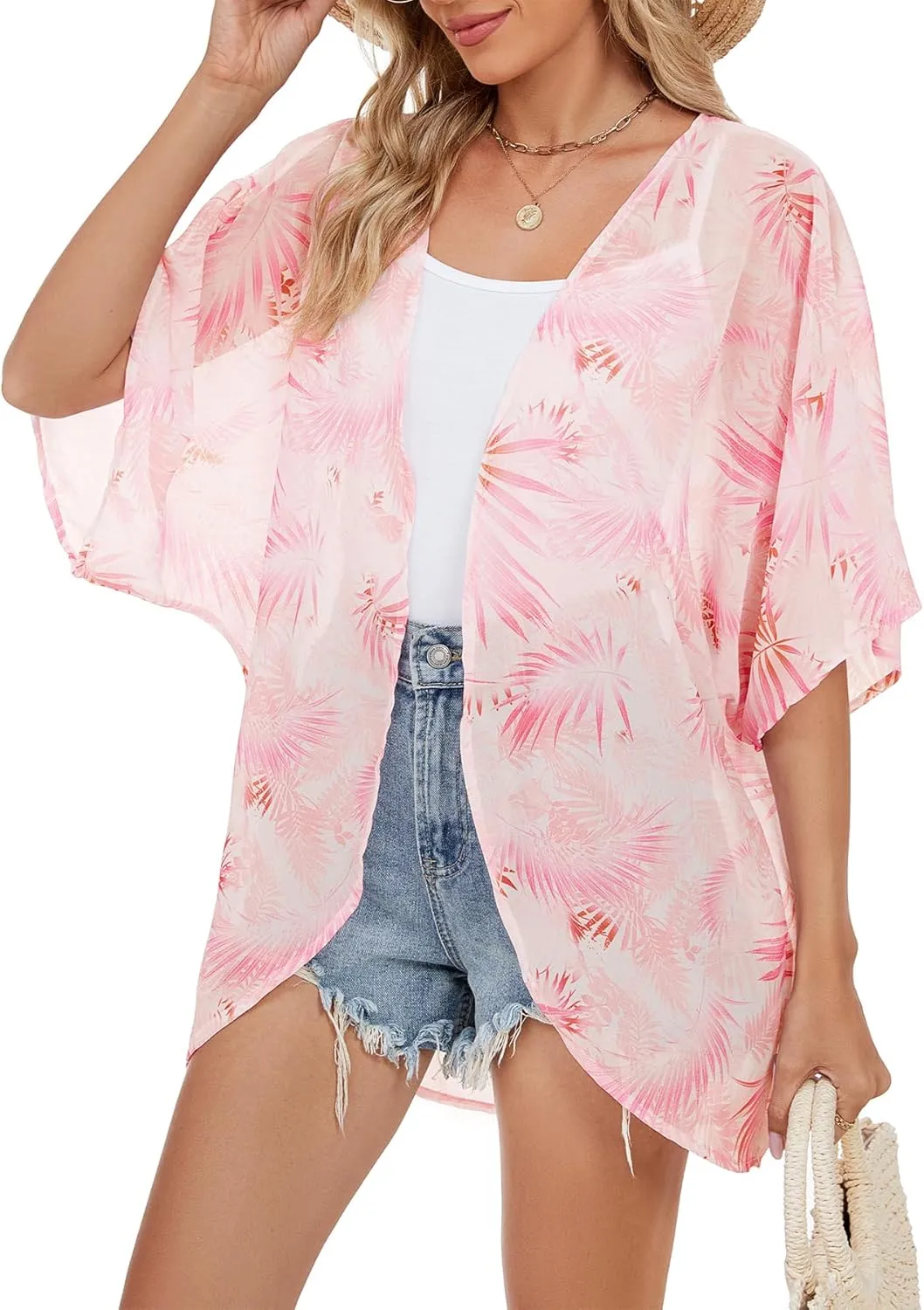 Zando Womens Floral Kimono Cover Ups Short Sleeve Kimono Cardigans Casual Shawl Cardigan Loose Open Front Kimono Tops