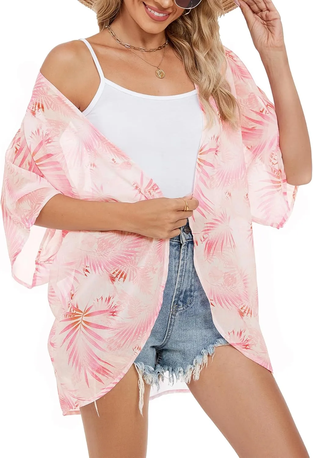 Zando Womens Floral Kimono Cover Ups Short Sleeve Kimono Cardigans Casual Shawl Cardigan Loose Open Front Kimono Tops