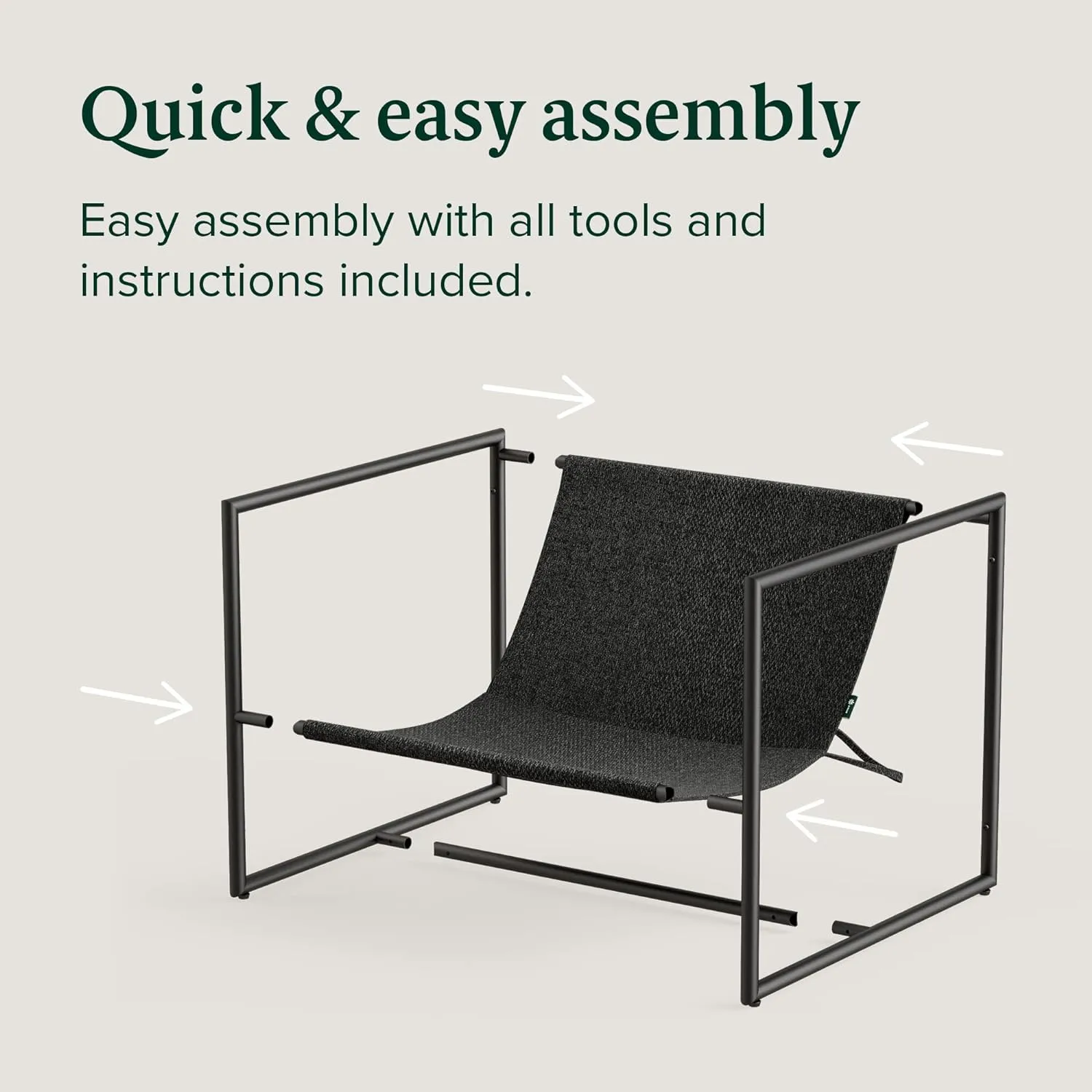 ZINUS Aidan Sling Accent Chair, Metal Framed Armchair with Shredded Foam Cushioning, Black