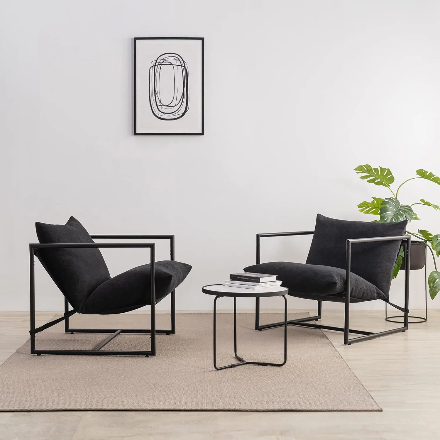 ZINUS Aidan Sling Accent Chair, Metal Framed Armchair with Shredded Foam Cushioning, Black