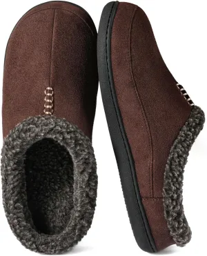 Zizor Men's Breathable Suede Fleece Lined Slippers with Memory Foam Indoor/Outdoor(Coffee, Size 11-12)&Women's Ivy Adjustable House Shoes Indoor Outdoor (Dark Grey, Size 8)
