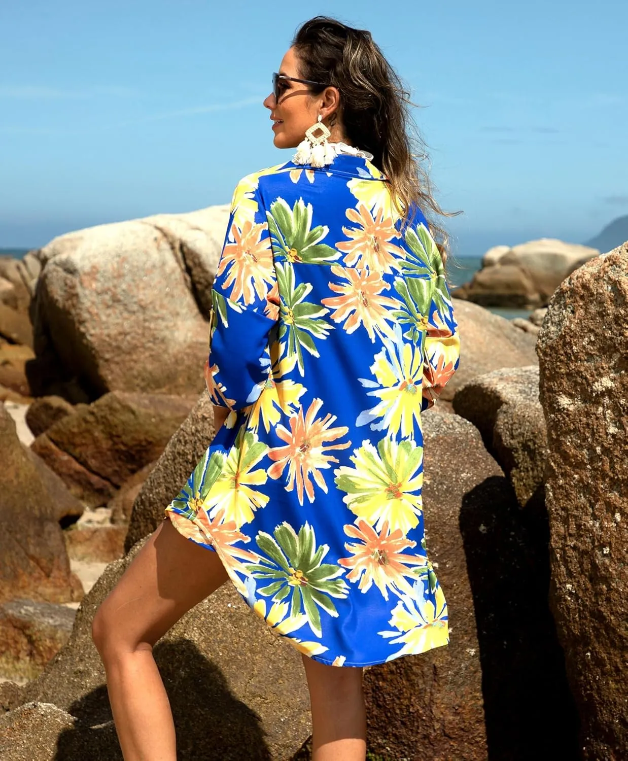 Zoye Chen Womens Swimsuit Cover up For Swimwear Button Down Beach Shirt Dress Bikini Coverup Blouse Shirt Dress
