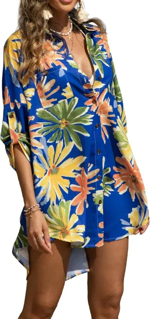 Zoye Chen Womens Swimsuit Cover up For Swimwear Button Down Beach Shirt Dress Bikini Coverup Blouse Shirt Dress