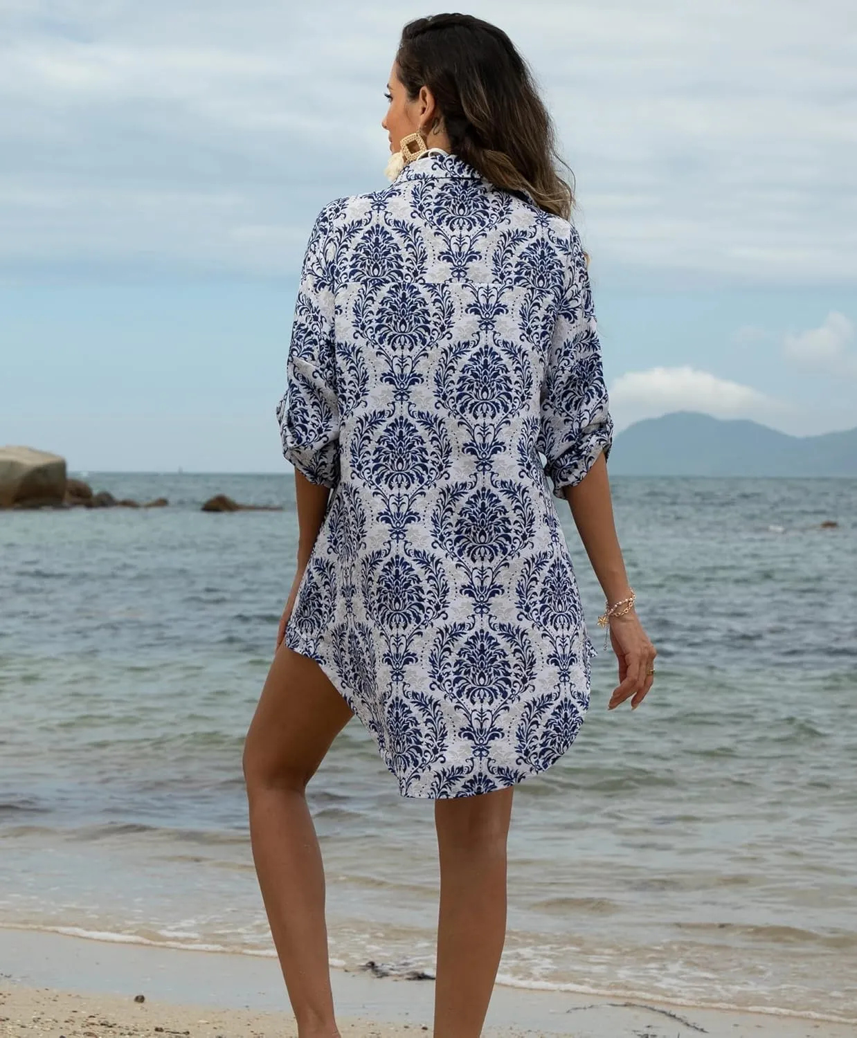 Zoye Chen Womens Swimsuit Cover up For Swimwear Button Down Beach Shirt Dress Bikini Coverup Blouse Shirt Dress