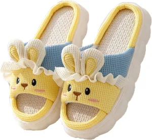 Zureto Cute Rabbit Lace Slippers, Bear Animal Linen Slippers, Summer Couple Home Shoes Indoor and Outdoor