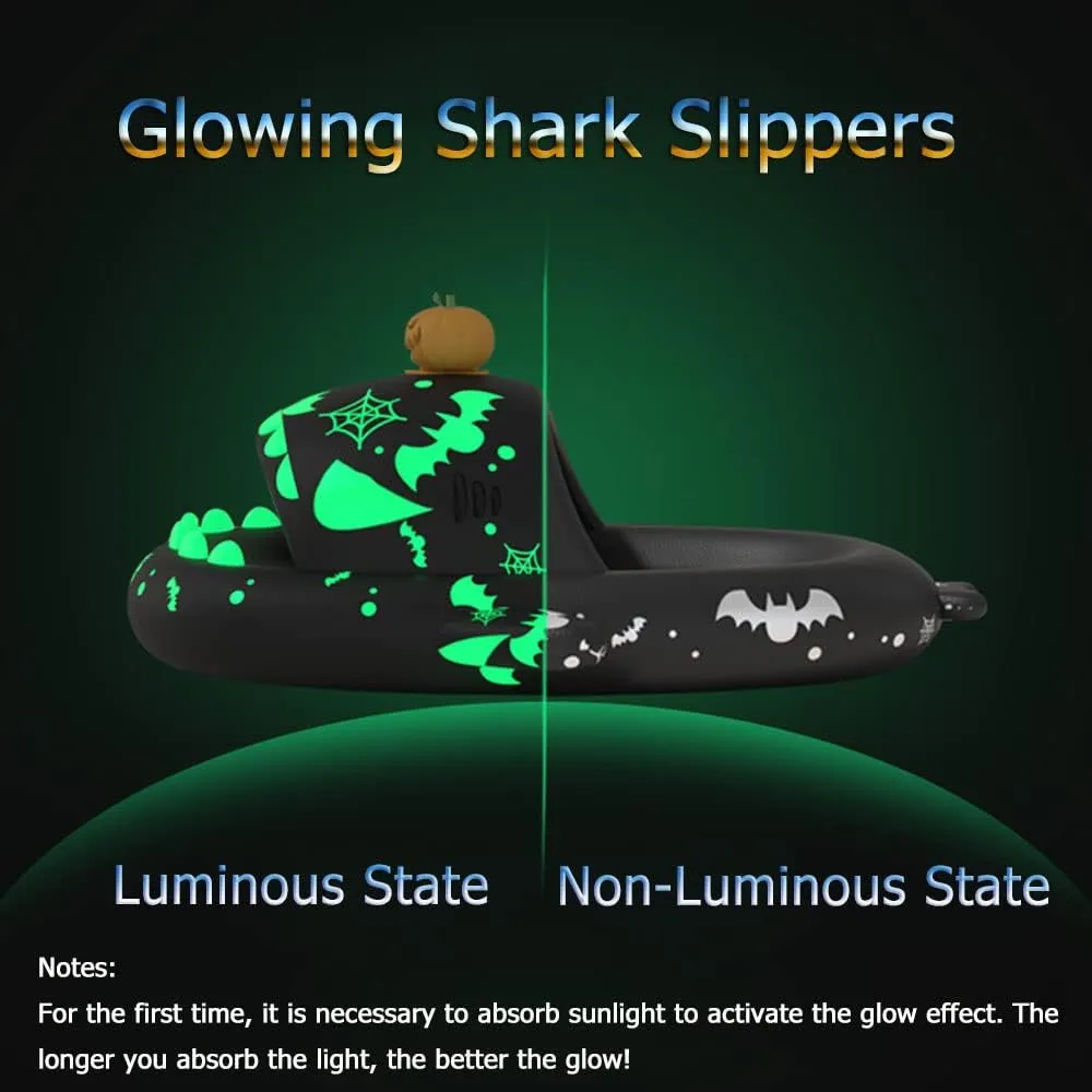 Zureto Halloween Christmas Shark Slippers, 3D Cartoon Spooky Shark Slides Glow In The Dark For Men Women